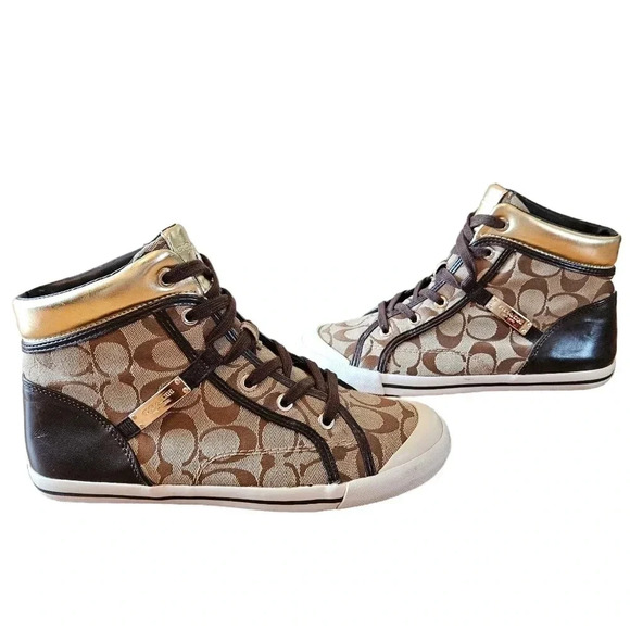 Coach New York Women's  Brown Freesia Lace Up High Top Sneaker Shoes Size 8. - Picture 4 of 16